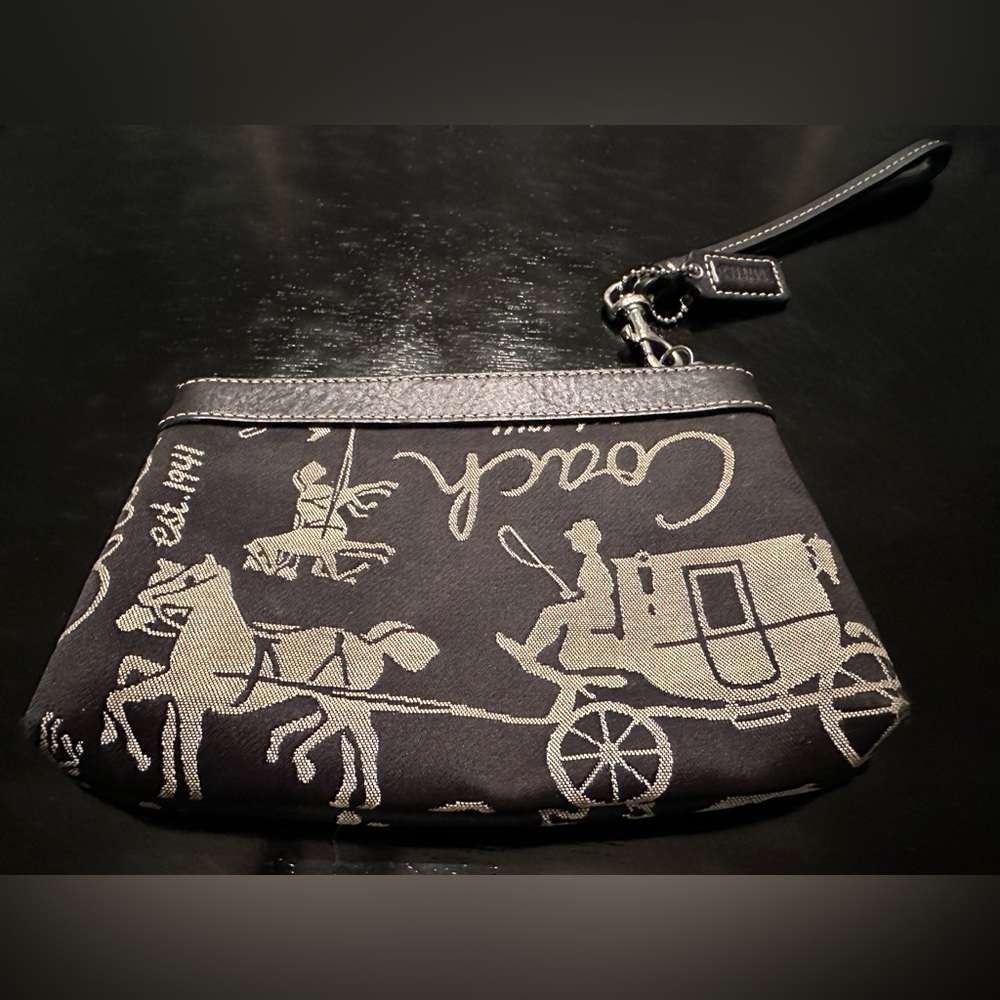 COACH wristlet - horse and carriage- black with tan